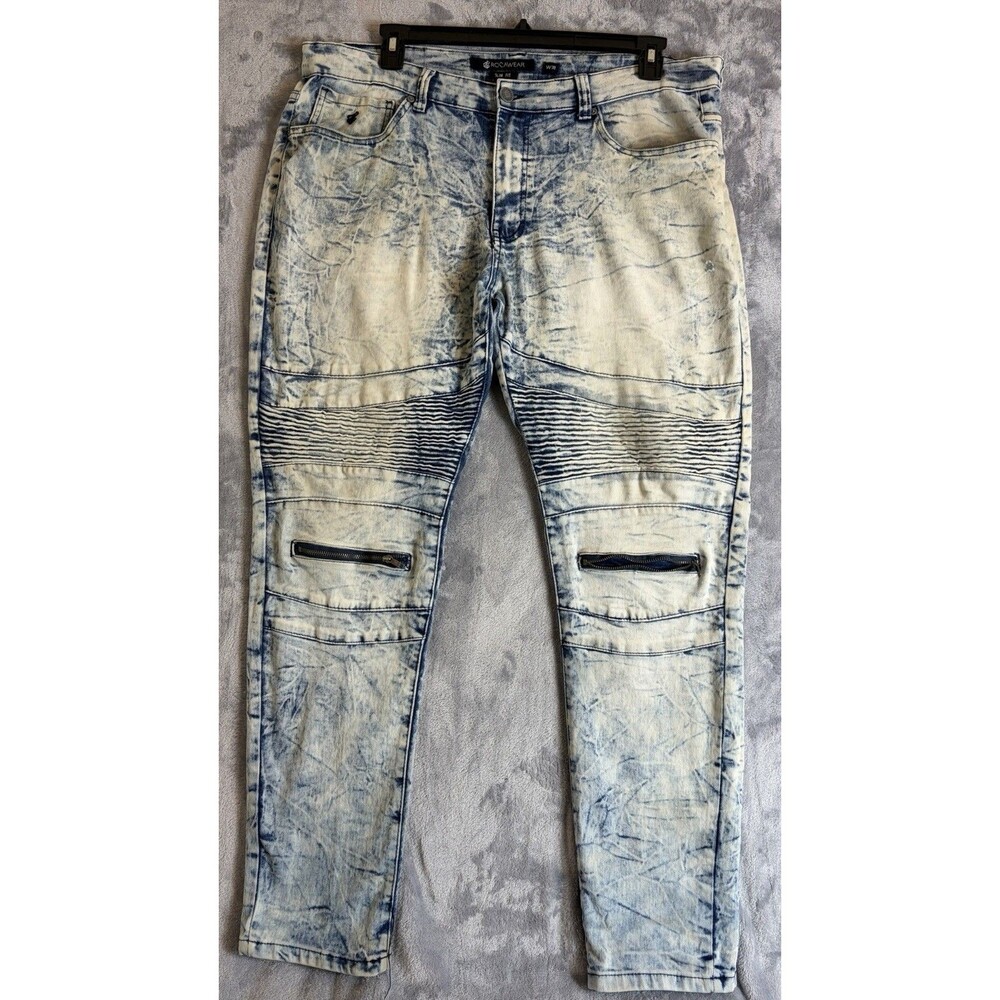 Rocawear Slim Fit Jeans Mens Size 38 x 33 Blue Distressed Denim *Read